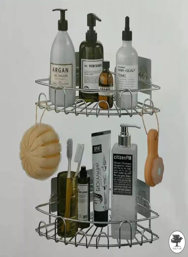 الكبريت منظم حمام سلفار بدون حفر، رف زاوية للحمام، حامل لاصق لرف زاوية الحمام، حامل شامبو، رف حمام متعدد الأغراض (فضي) - Image 4